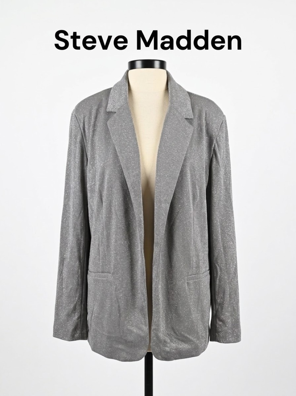 Steve Madden Women's Silver Metallic Blazer Jacket Size L 0230